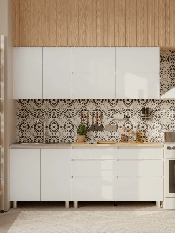 Кухонный гарнитур Одри Симпл 2 м, мебель для дома и кухни, Белый / столешница Дуб Сонома